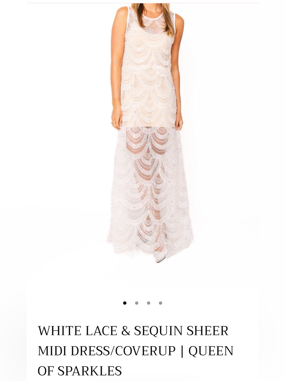 QUEEN OF SPARKLES White Lace Sequin Sheer Maxi Dress / Coverup